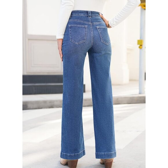 Women High Rise Straight Leg Jeans Stretch Denim Pants Inseam 29 Inches - Picture 4 of 9